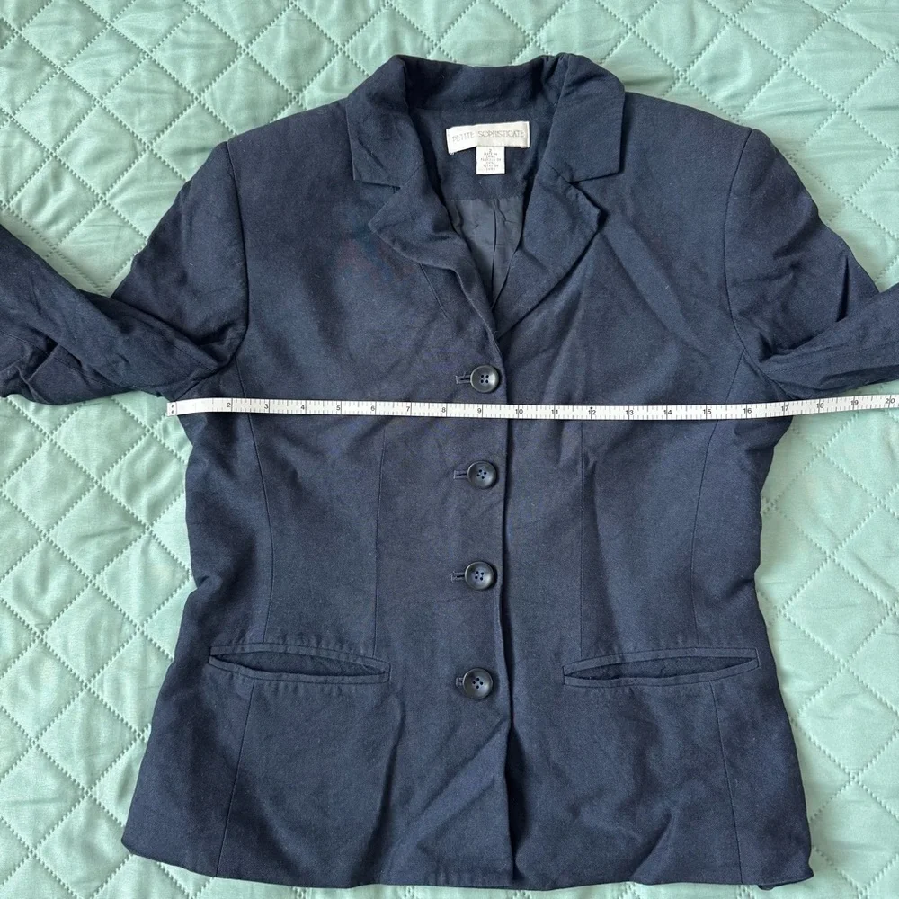 Petite Sophisticate Navy Blazer Jacket Women Petite Size 2 Rayon Career Classic
